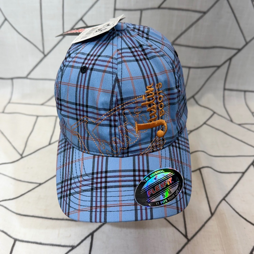 Justin Boots Baseball Cap S/M Blue‎ Plaid Flexfit M&F Western Hat 1598013-S/M